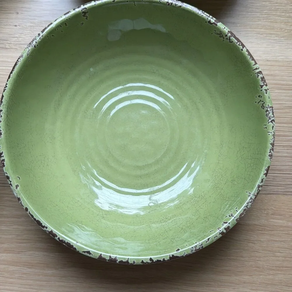 Set Of 4 Williams Sonoma 8” Green Crackle Rustic Melamine Bowls